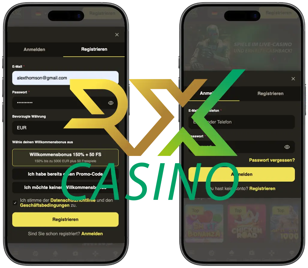 RX Casino mobile Version registrierung und login